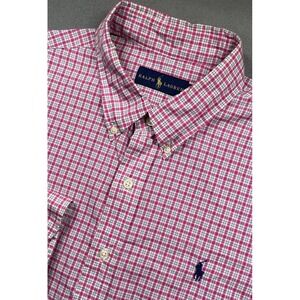 Men's Polo Ralph Lauren Pink Blue Plaid Long Sleeve Dress Shirt Size Large XL